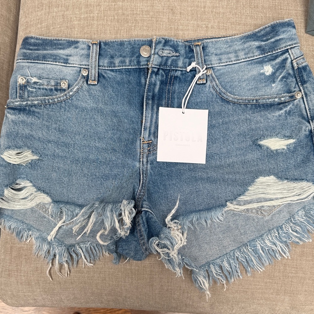 Pistola Frayed Hem Jean Shorts - Light Blue